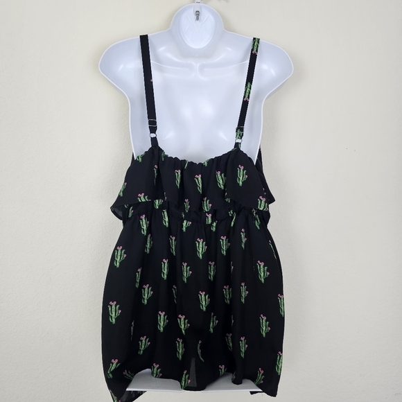 Torrid 0X Cactus Print Ruffle Chiffon Tank Top Black Green Adjustable Straps - Picture 4 of 12